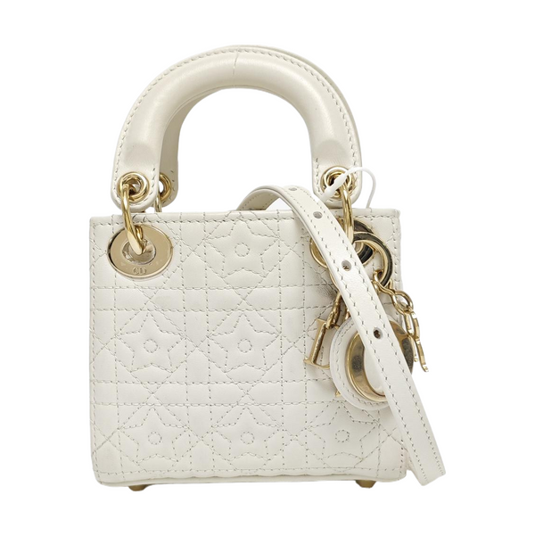 Lady Dior Super Mini Quilted Lambskin White