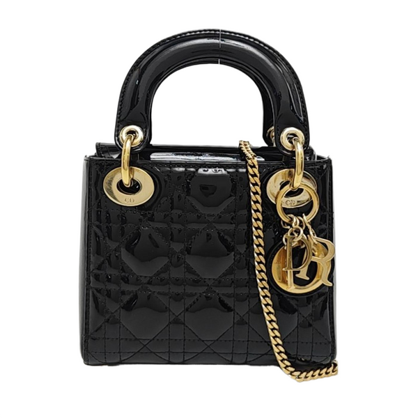 Lady Dior Mini Cannage Patent Leather Black