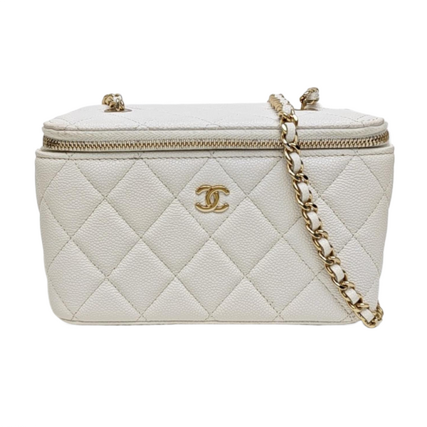 VANITY CASE Medium Quilted Grained Calfskin White