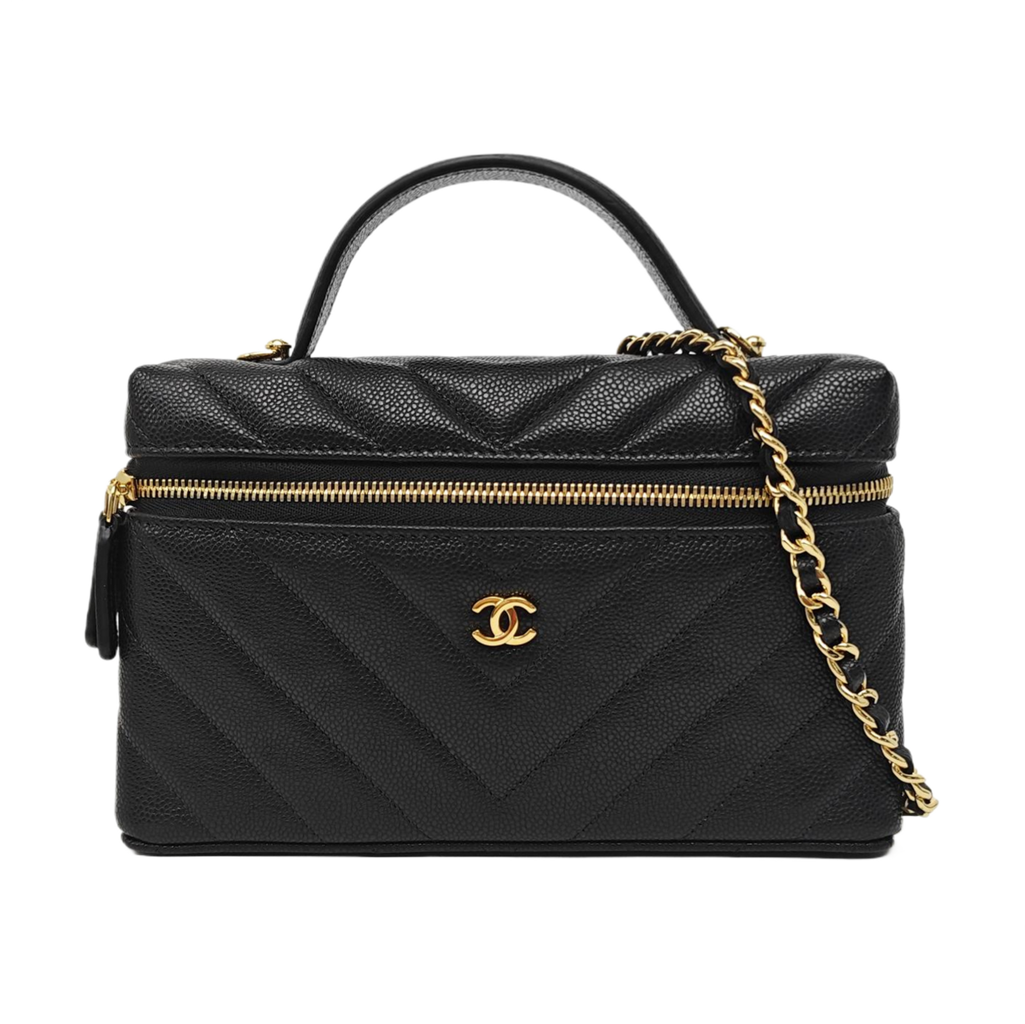 Quilted Grained Calfskin Shoulder Bag Black