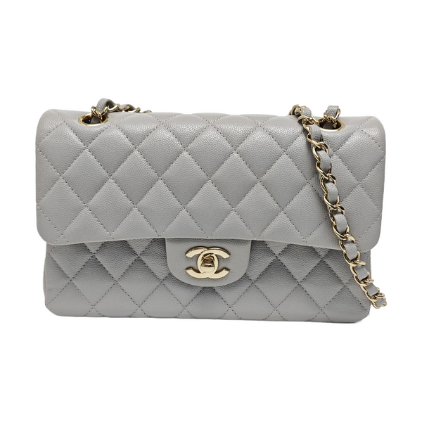 CLASSIC FLAP Small Quilted Grained Calfskin Gray