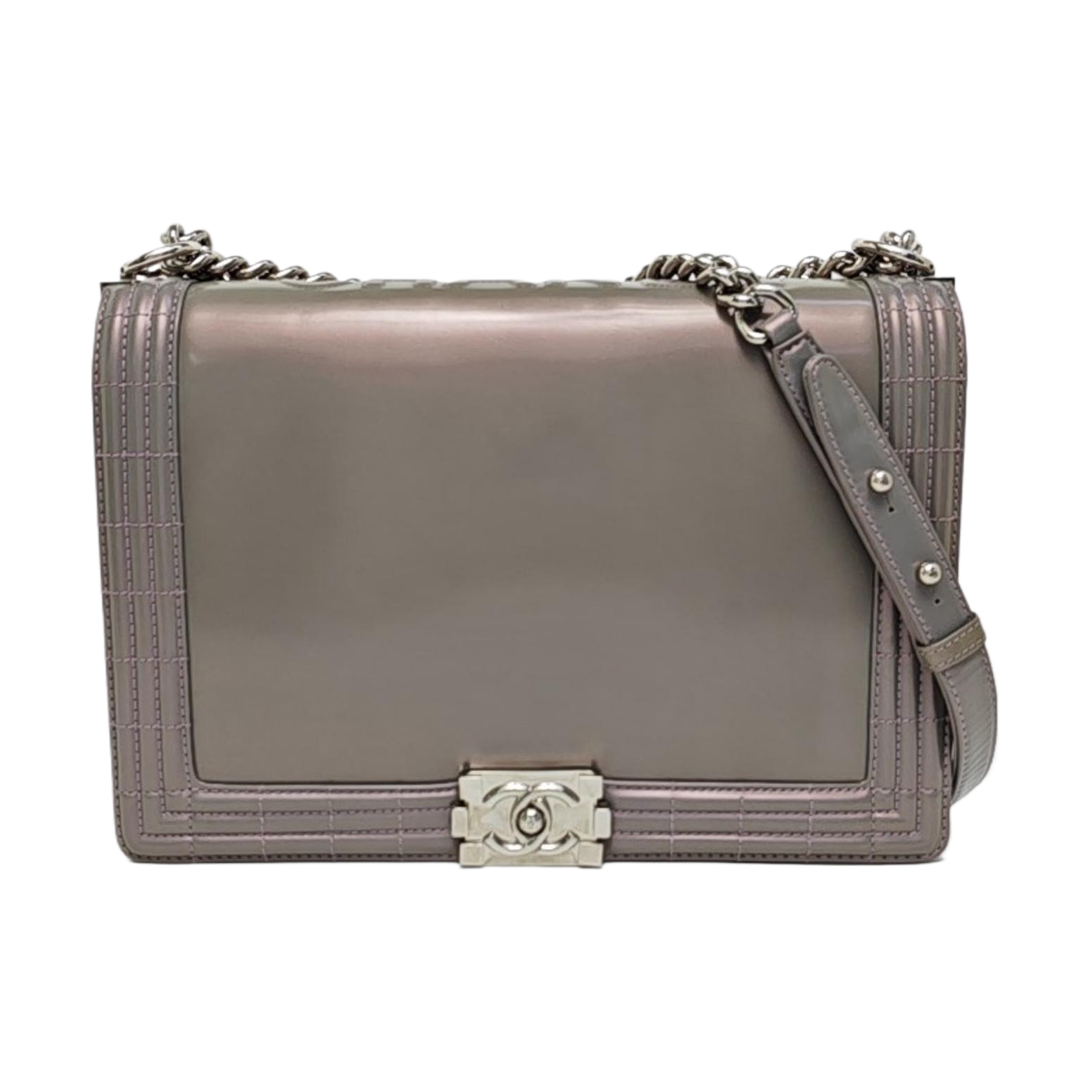 BOY CHANEL Maxi Patent Leather Gray