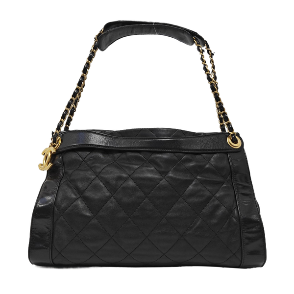 Quilted Calfskin Top Handle Bag Black