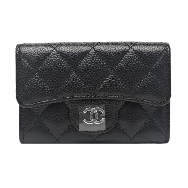 Quilted Grained Calfskin Wallet Black