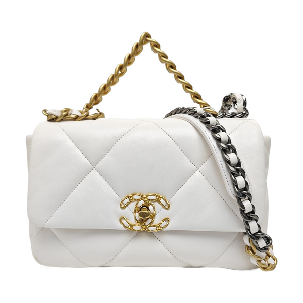 CHANEL 19 Small Quilted Lambskin White