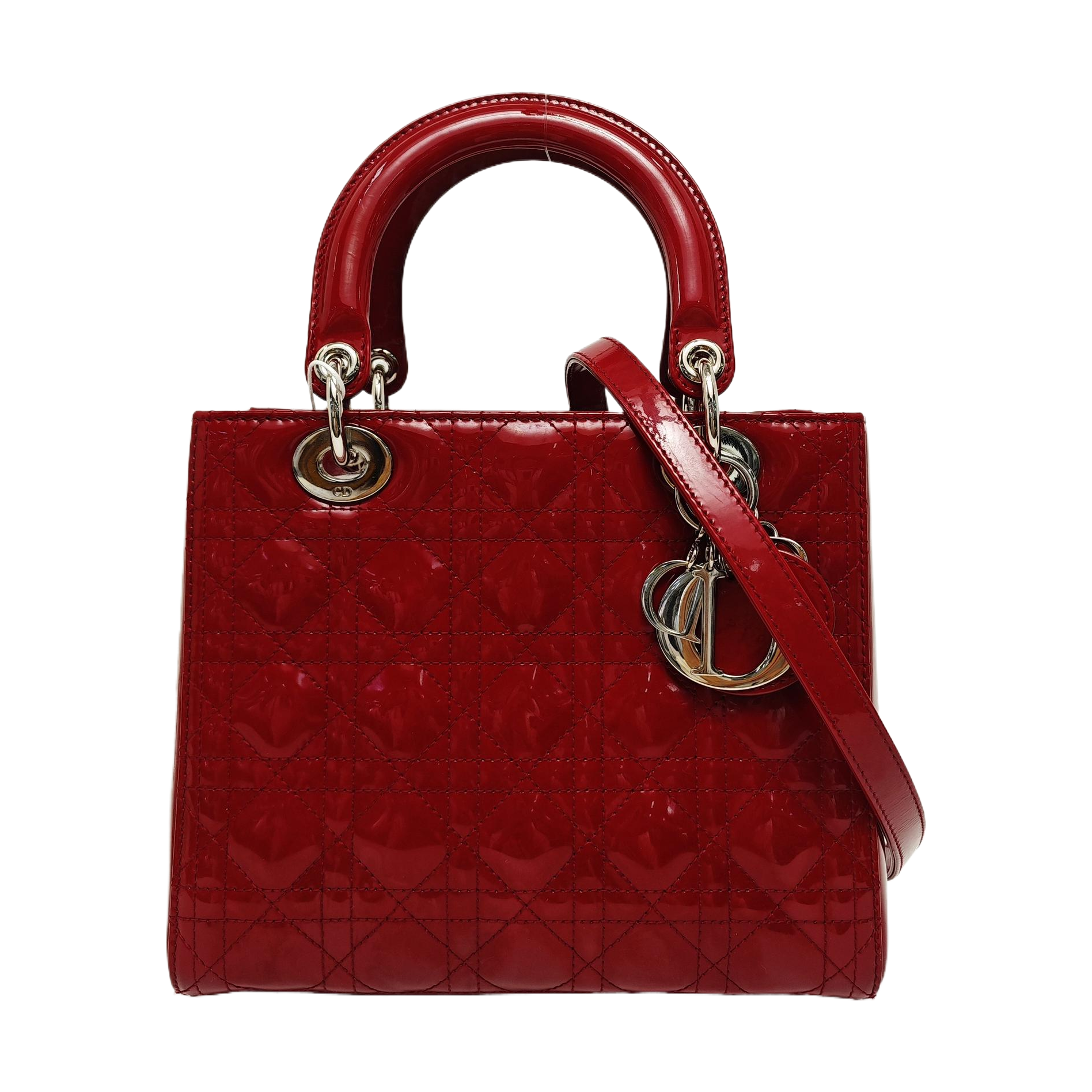 Lady Dior Medium Quilted Patent Leather Red