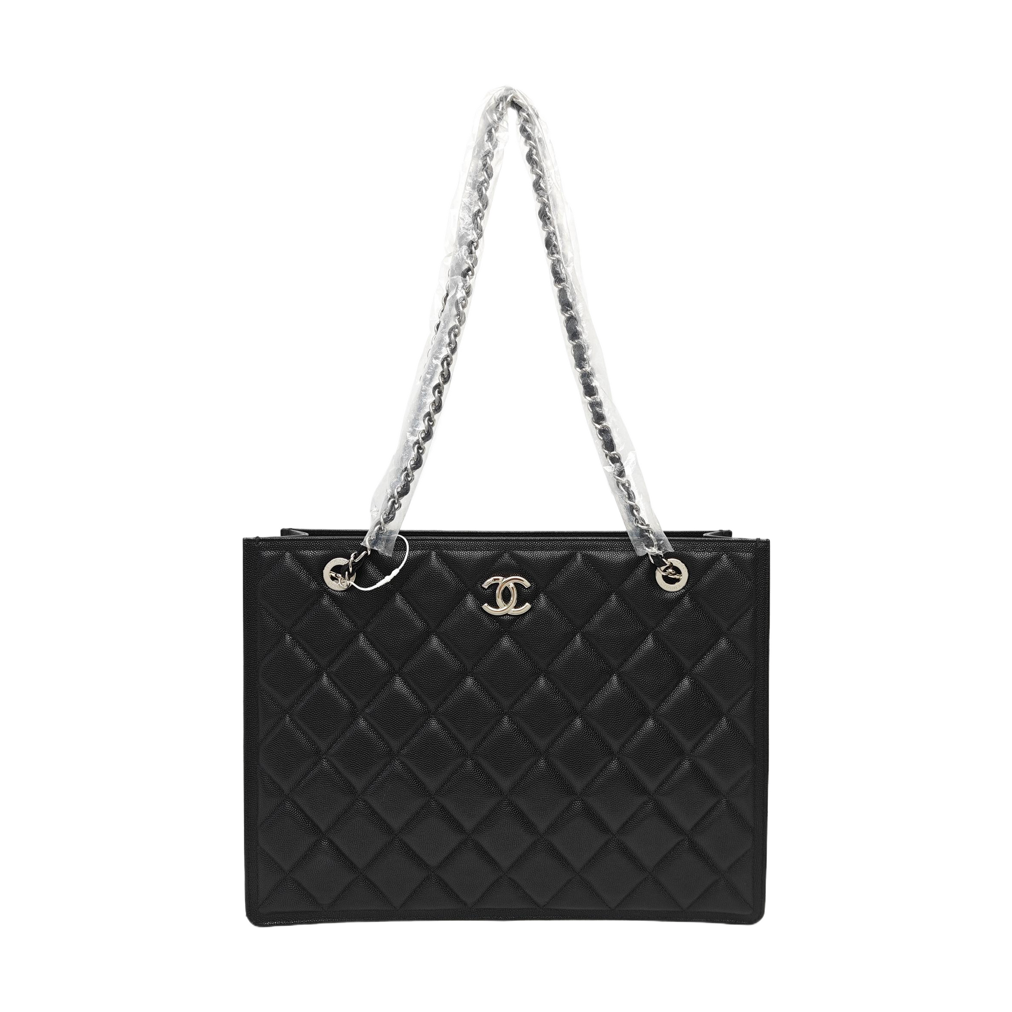 Quilted Grained Calfskin Shoulder Bag Black