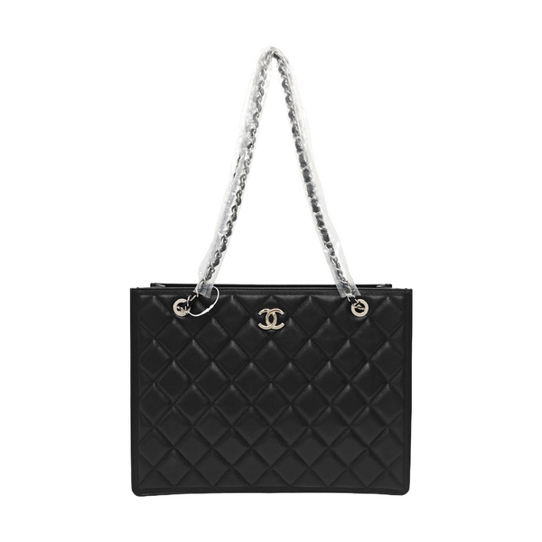Quilted Grained Calfskin Shoulder Bag Black