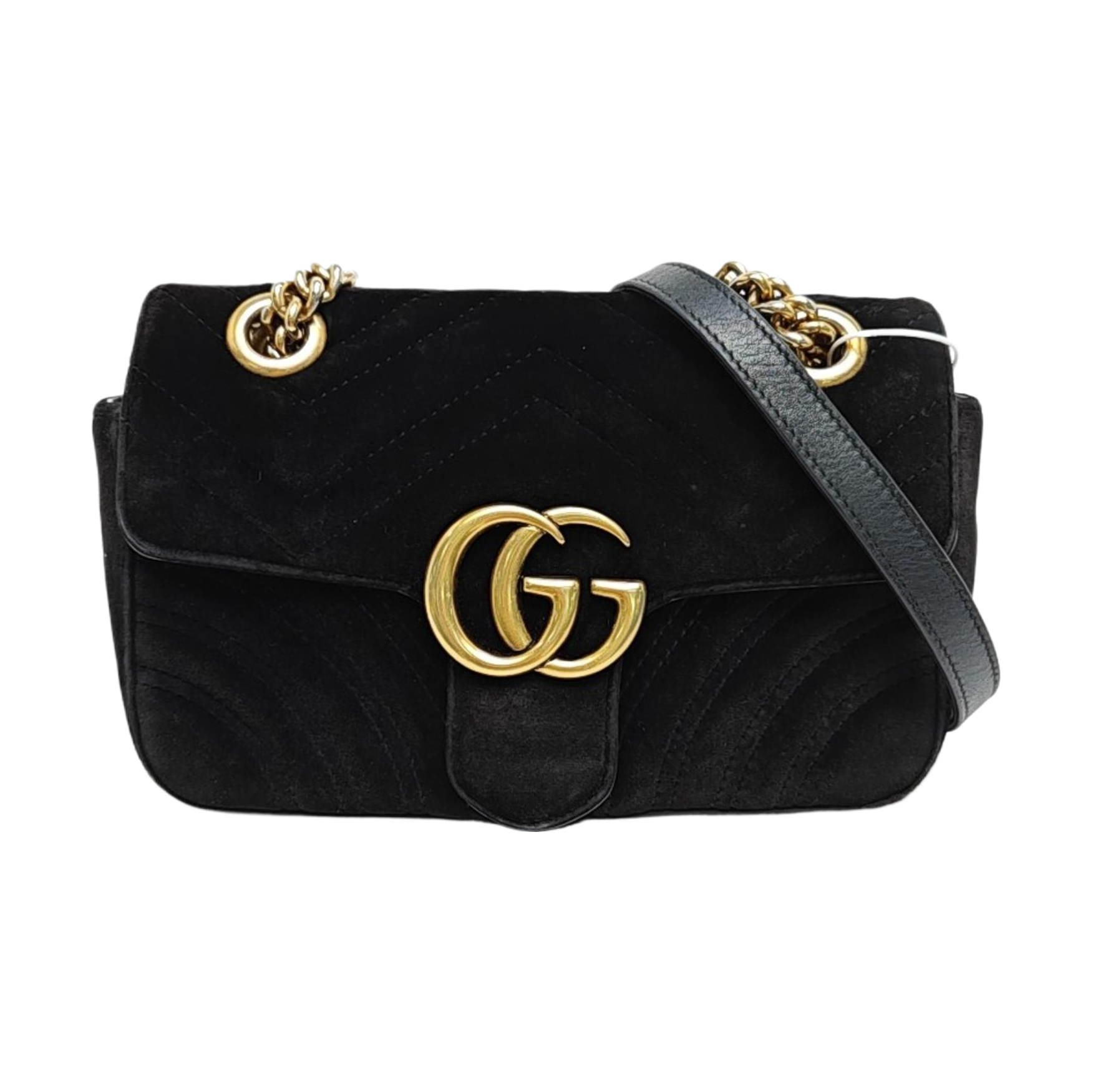 GG Marmont Pequeño Terciopelo Acolchado Negro