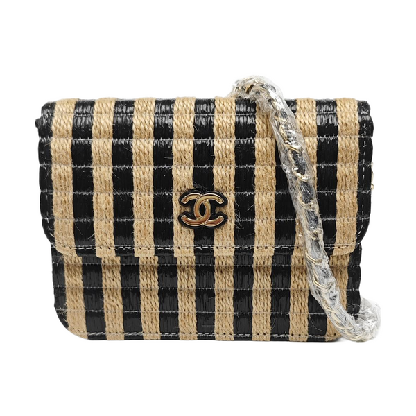 Quilted Straw Shoulder Bag Multicolor