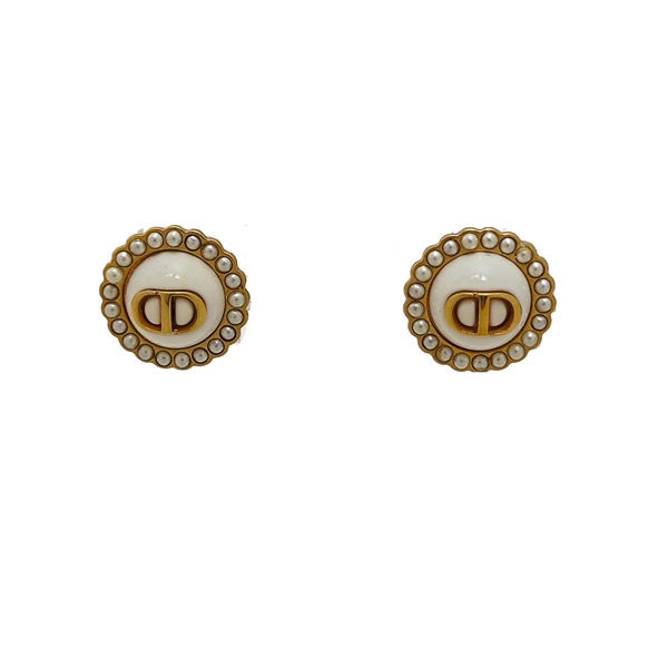 Petit CD Metal White Stud Earrings