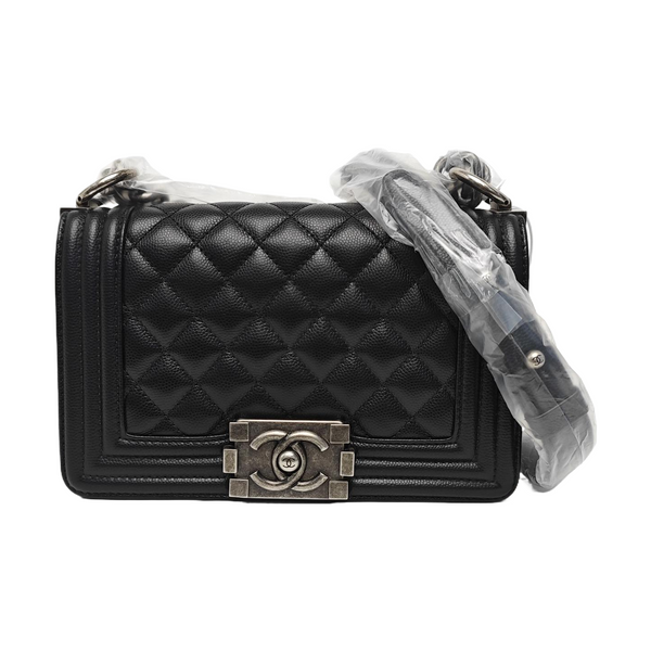 BOY CHANEL Small Quilted Grained Calfskin Black