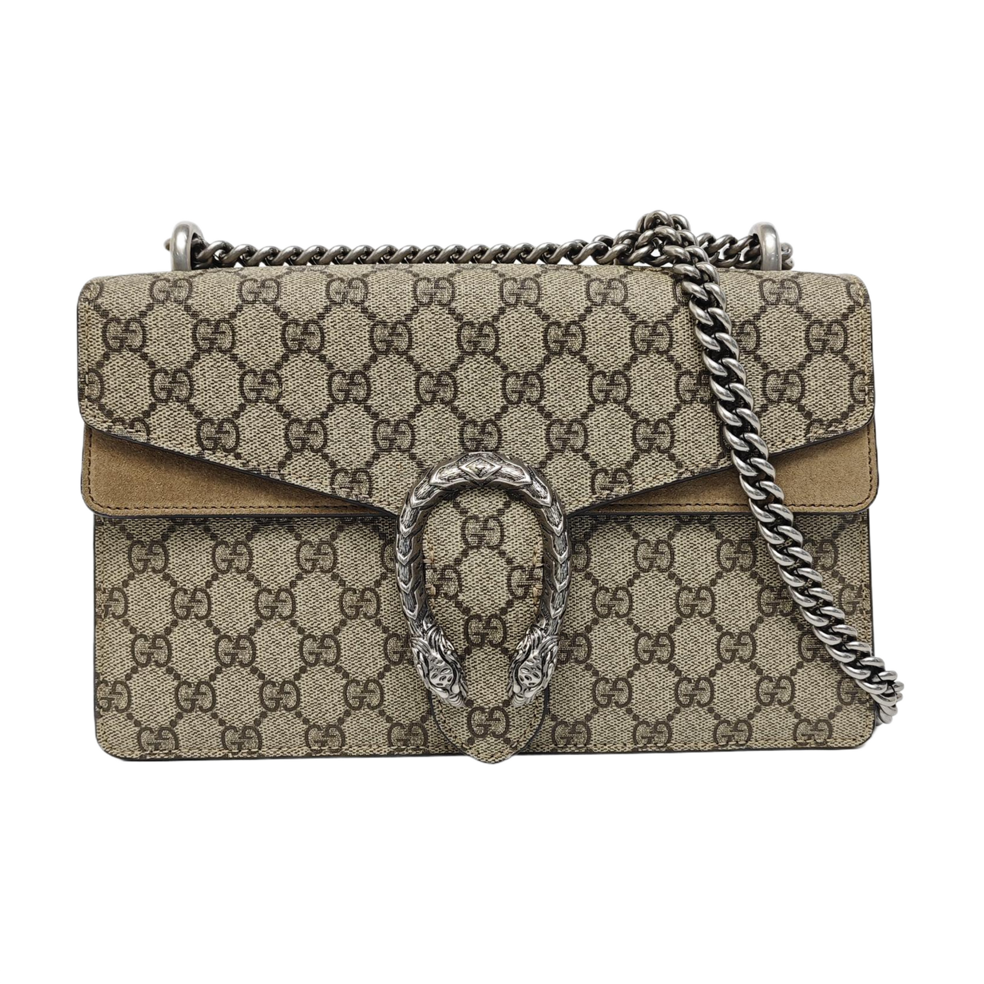 Dionysus Small Monogram Coated Canvas Beige