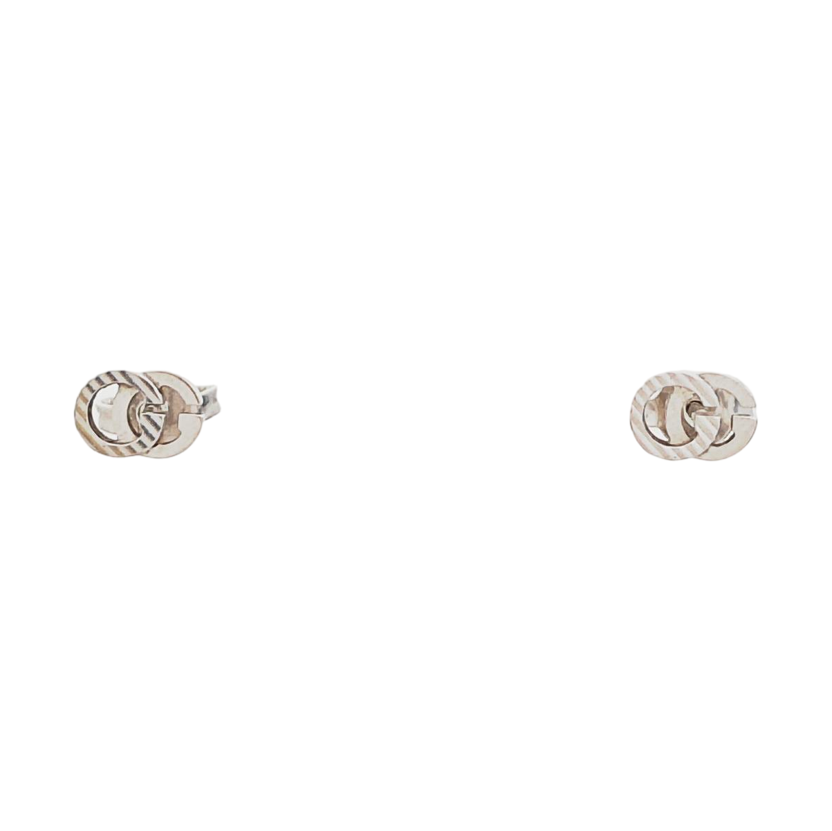 GG Running 18k White Gold Silver Stud Earrings
