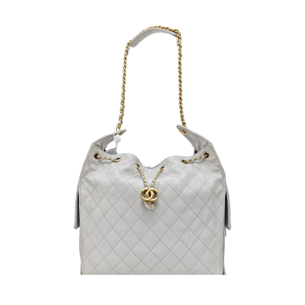 CHANEL 25 Medium Quilted Grained Calfskin Gray