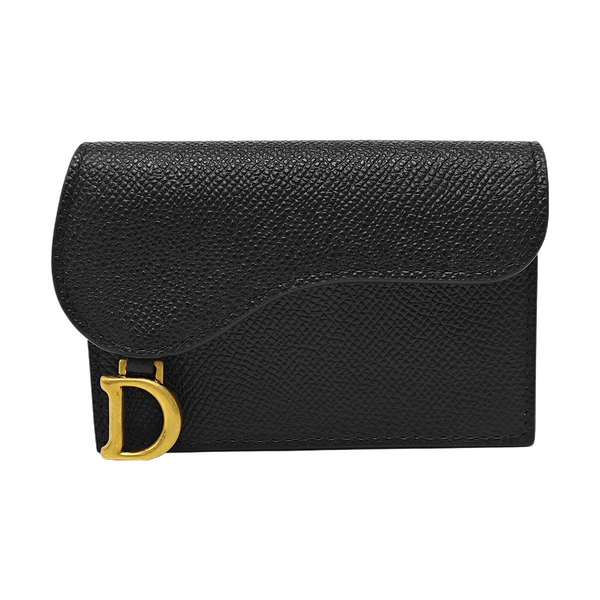 Saddle Mini Lambskin Black Card Holder