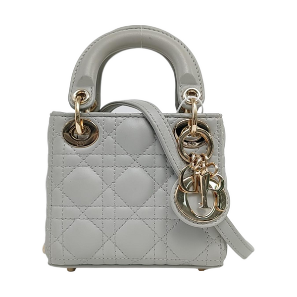 Authenticated pre-owned  Lady Dior Super Mini Quilted Lambskin Grey - Shoulder Bag at Looply
