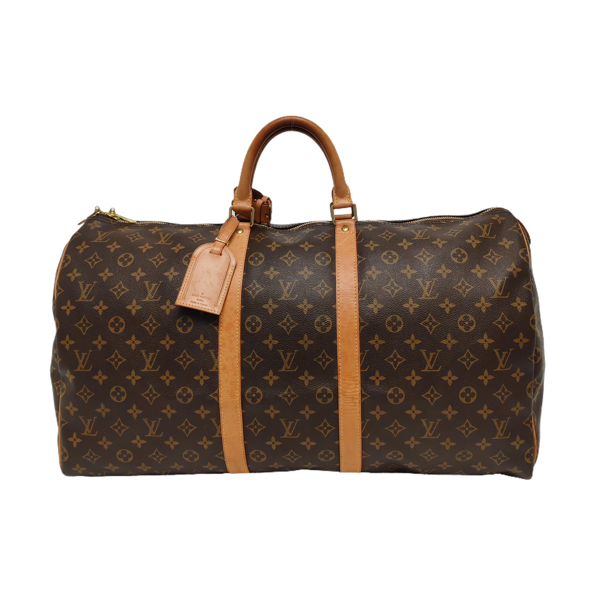 KEEPALL 55 Monogram Coated Canvas Brown