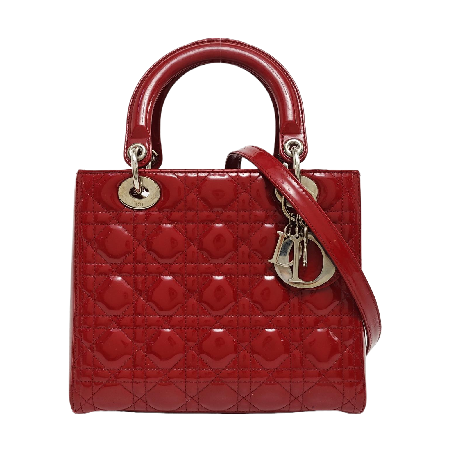 Lady Dior Medium Quilted Patent Leather Red