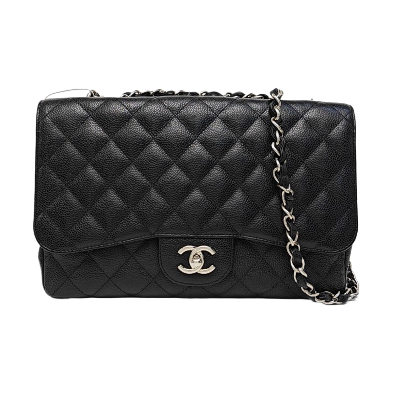Quilted Grained Calfskin Shoulder Bag Large Black