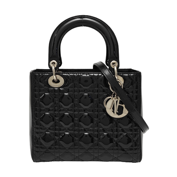 Lady Dior Medium Cannage Patent Leather Black