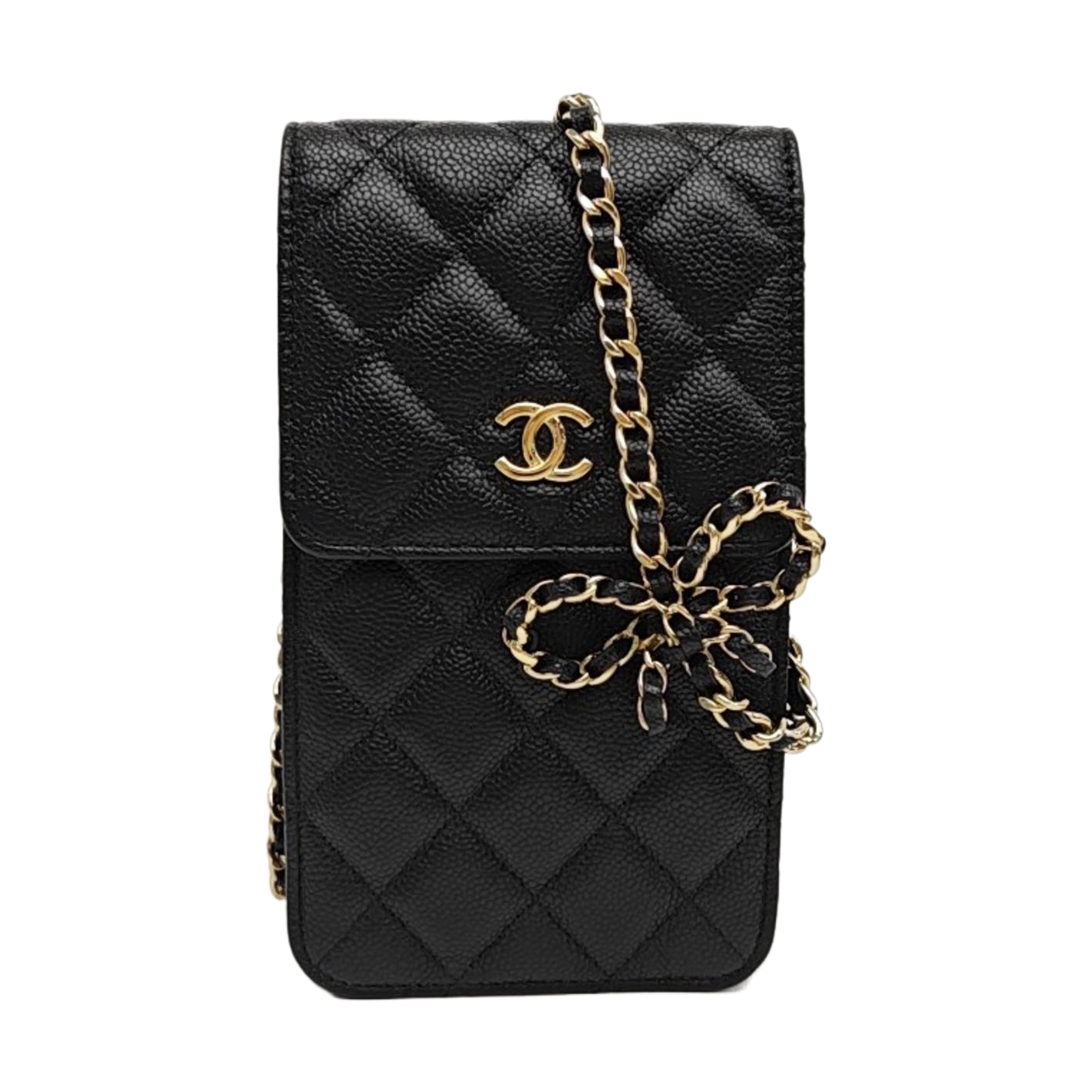 Quilted Grained Calfskin Shoulder Bag Black