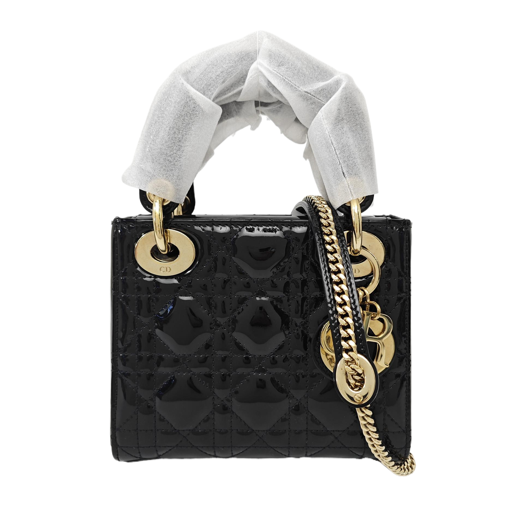 Lady Dior Mini Cannage Patent Leather Black