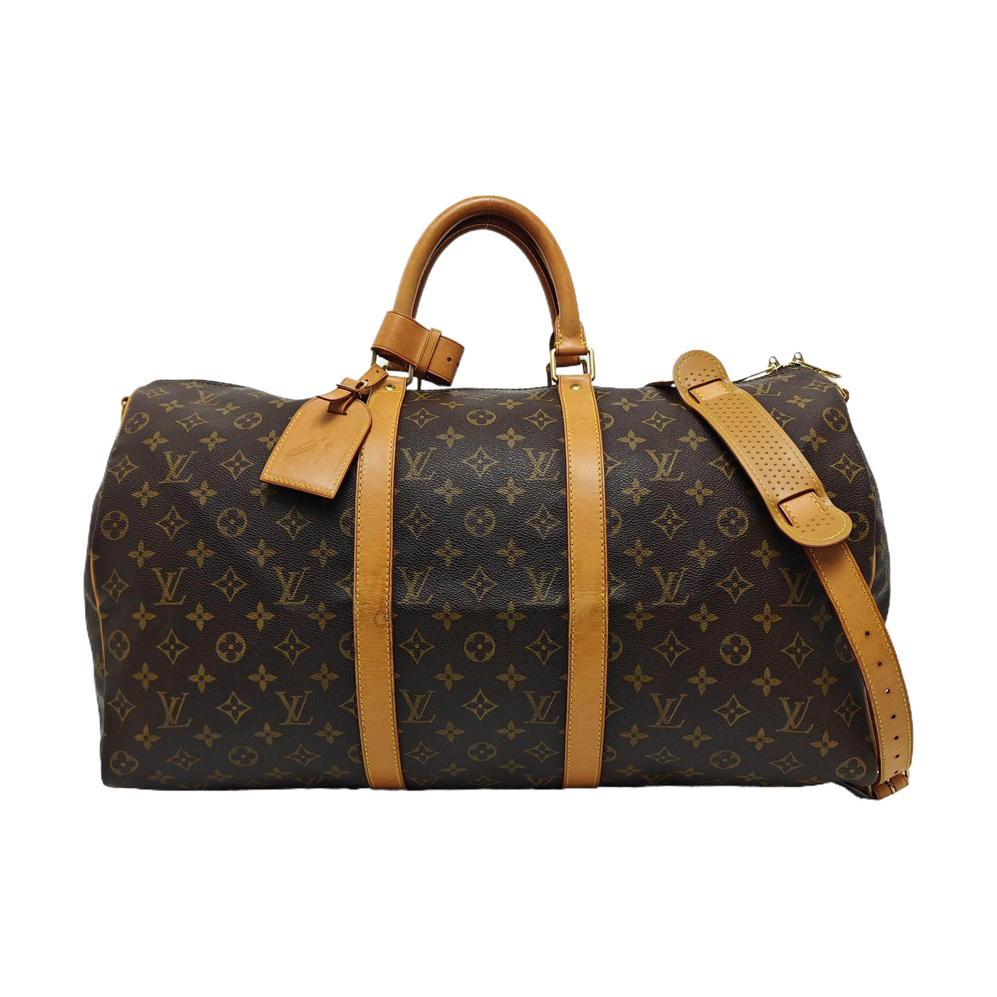 KEEPALL 50 Monogram Coated Canvas Brown