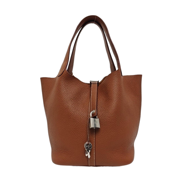 Authenticated pre-owned  Picotin Lock 22 Clemence Brown - Bucket Bag at Looply