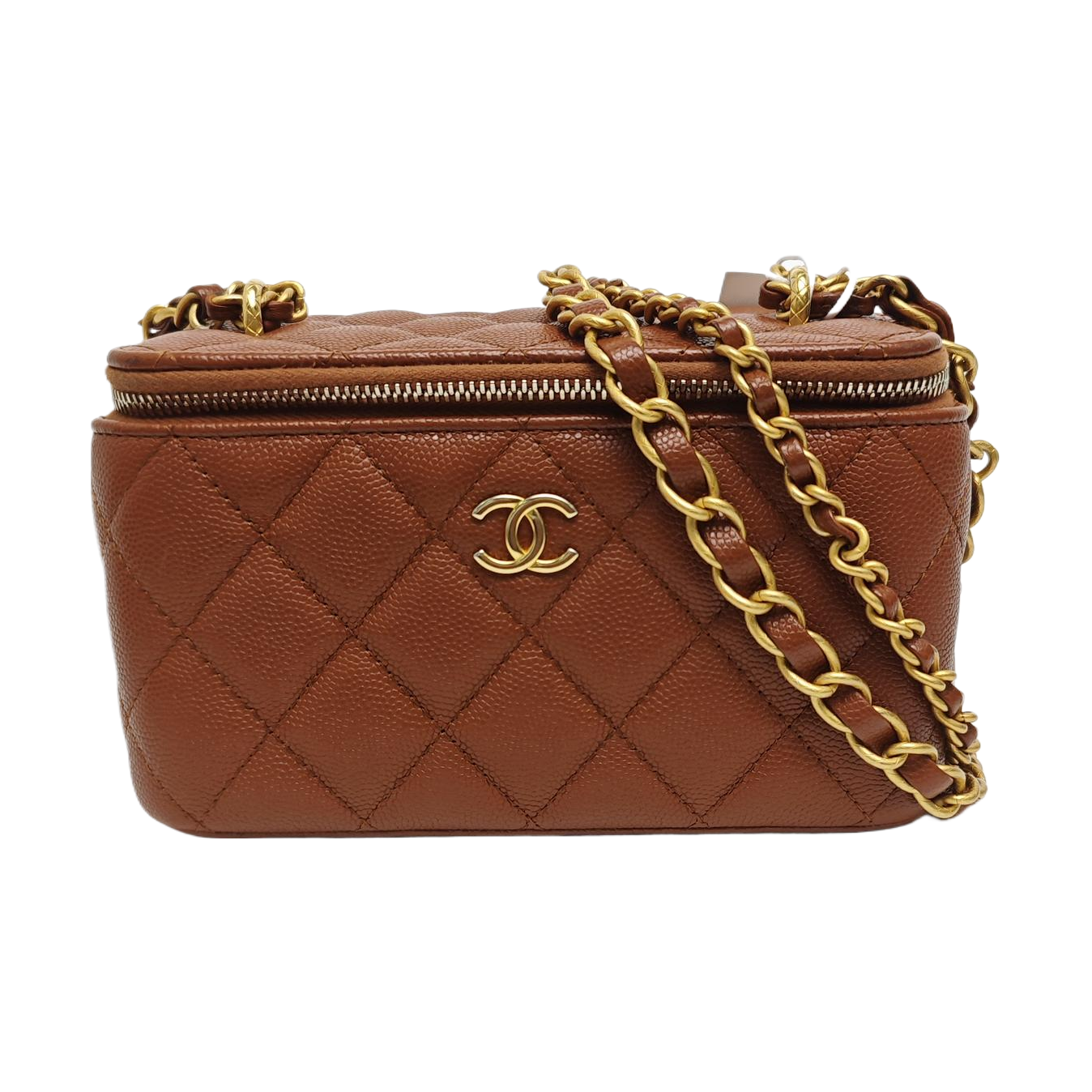 VANITY CASE Medium Quilted Grained Calfskin Brown