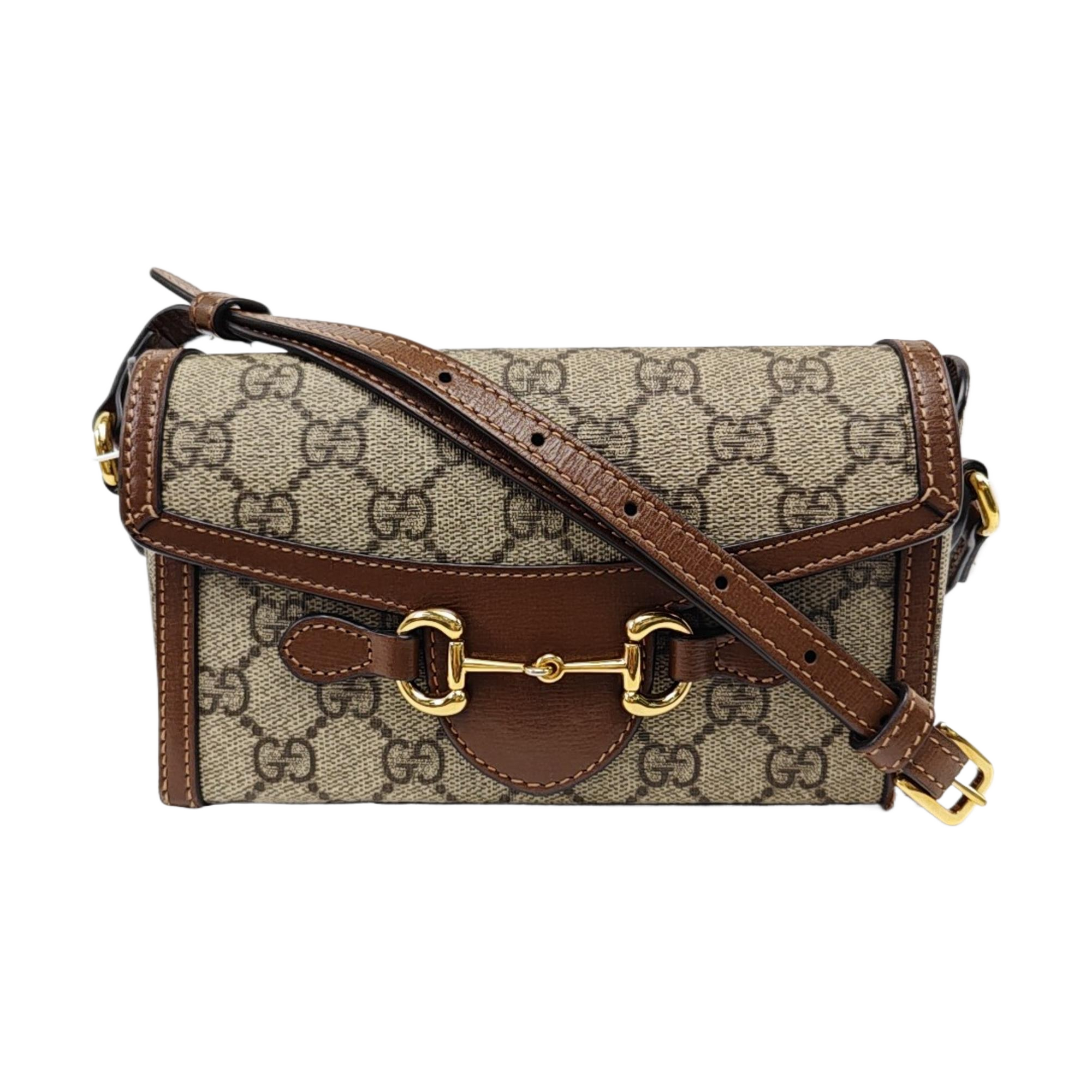 Authenticated pre-owned  Horsebit 1955 Mini Monogram Coated Canvas Beige - Shoulder Bag at Looply