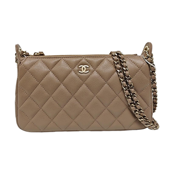 Quilted Grained Calfskin Shoulder Bag Beige