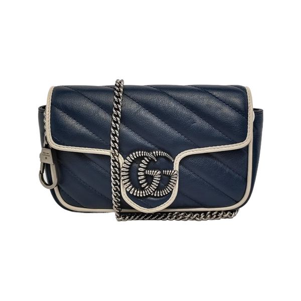 Authenticated pre-owned  GG Marmont Super Mini Quilted Calfskin Blue - Shoulder Bag at Looply