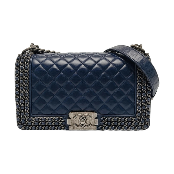 Authenticated pre-owned  BOY CHANEL Medium Quilted Calfskin Blue - Crossbody Bag at Looply