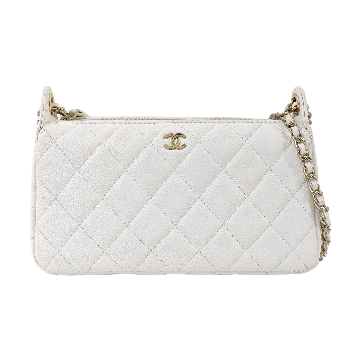 Quilted Grained Calfskin Shoulder Bag White