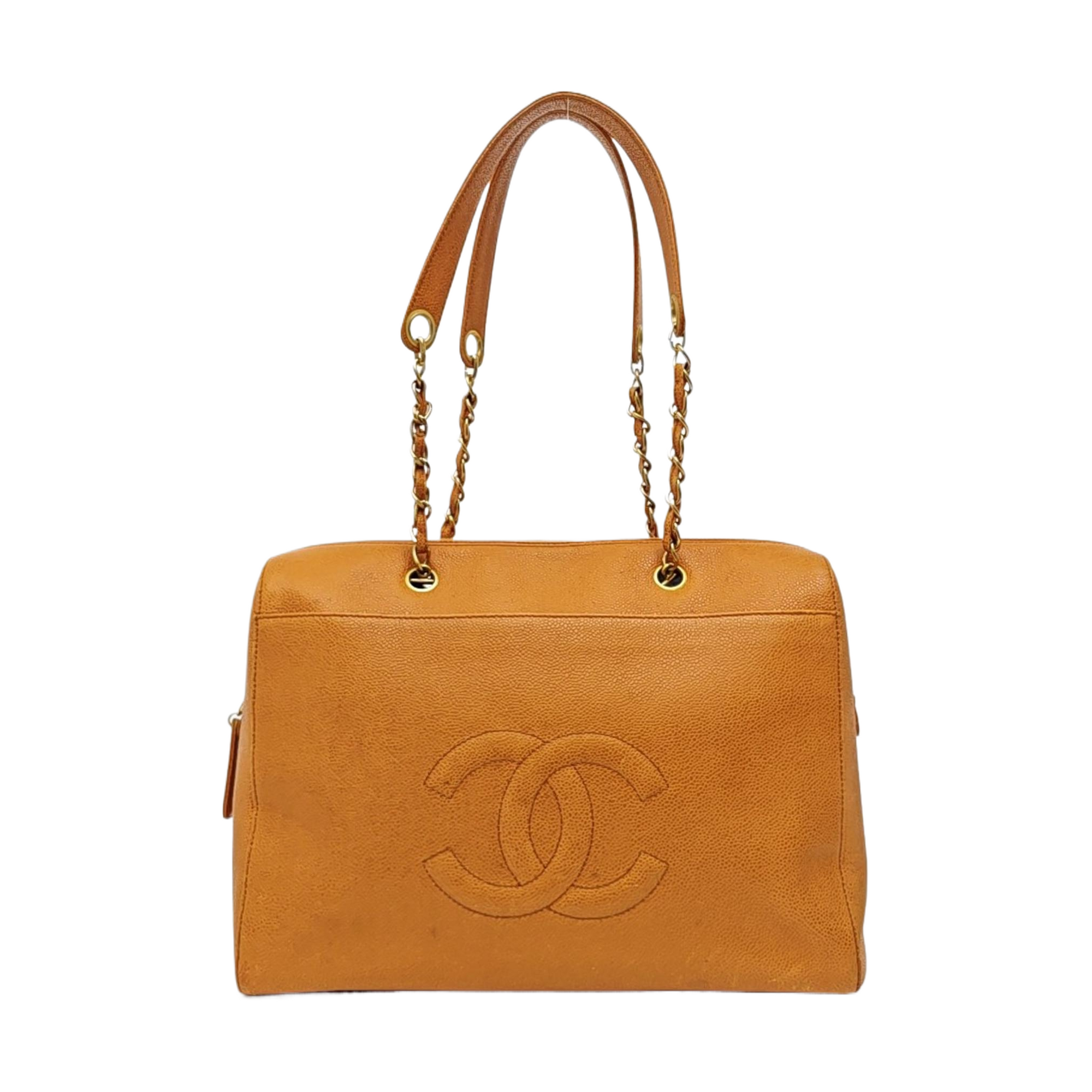 Quilted Grained Calfskin Shoulder Bag Orange