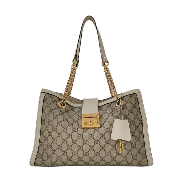 Padlock Medium Monogram Coated Canvas Beige