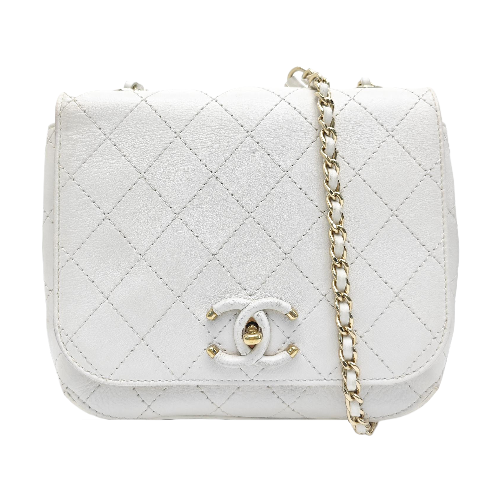 Quilted Calfskin Shoulder Bag White