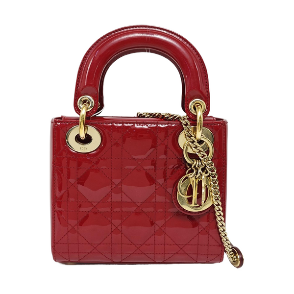 Lady Dior Mini Cannage Patent Leather Red