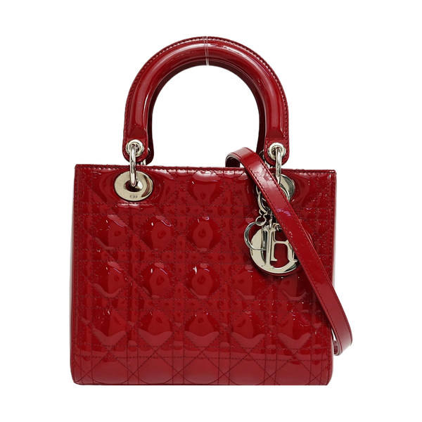 Lady Dior Medium Cannage Patent Leather Red
