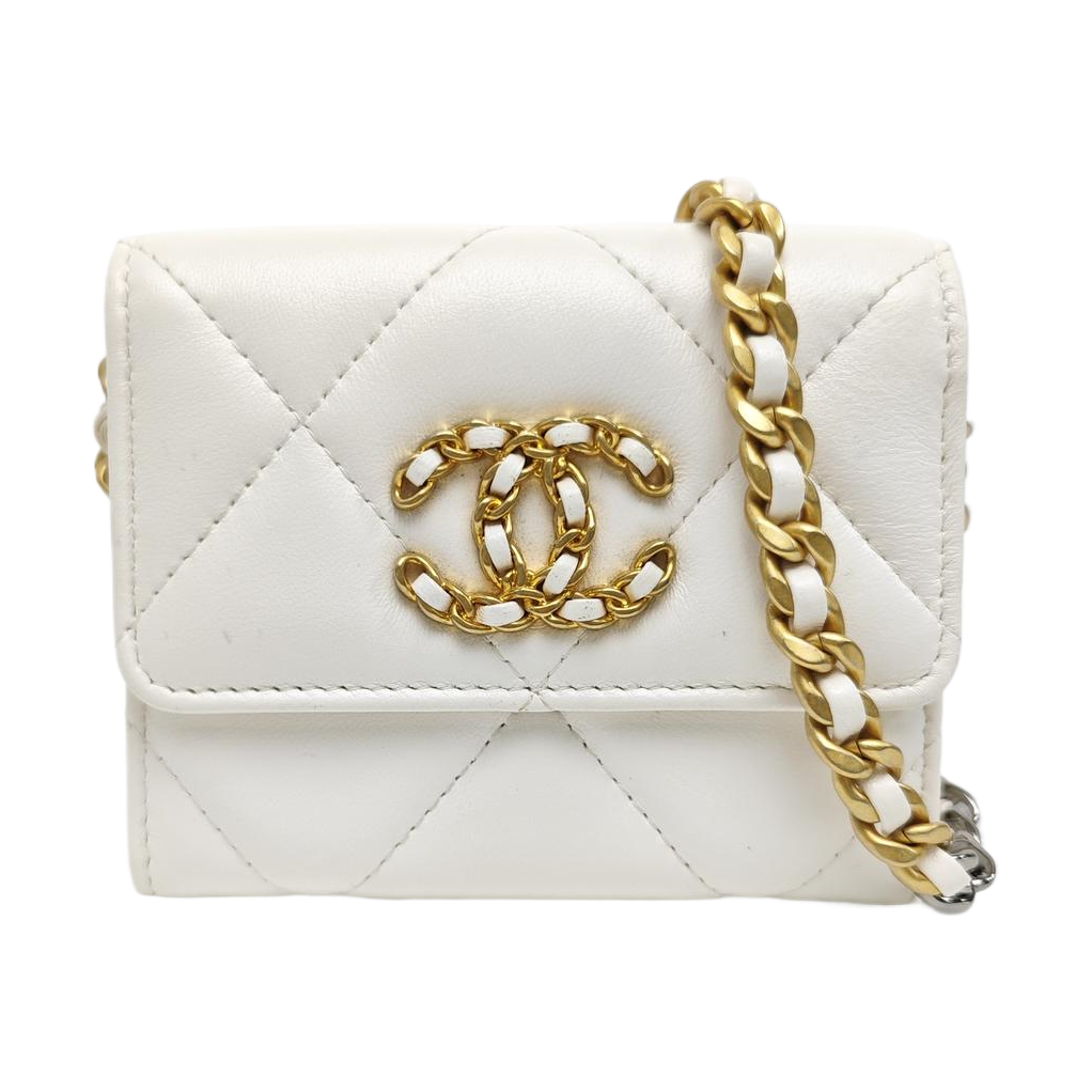 CHANEL 19 Small Quilted Lambskin White