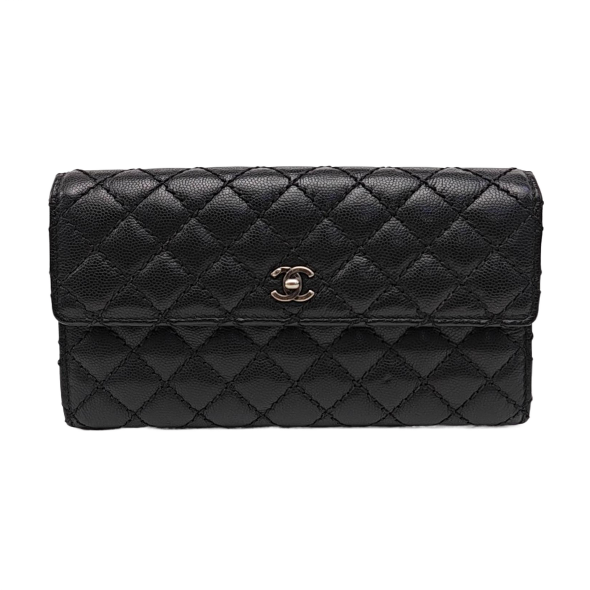 Quilted Grained Calfskin Wallet Black