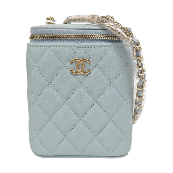 VANITY CASE Mini Quilted Grained Calfskin Blue