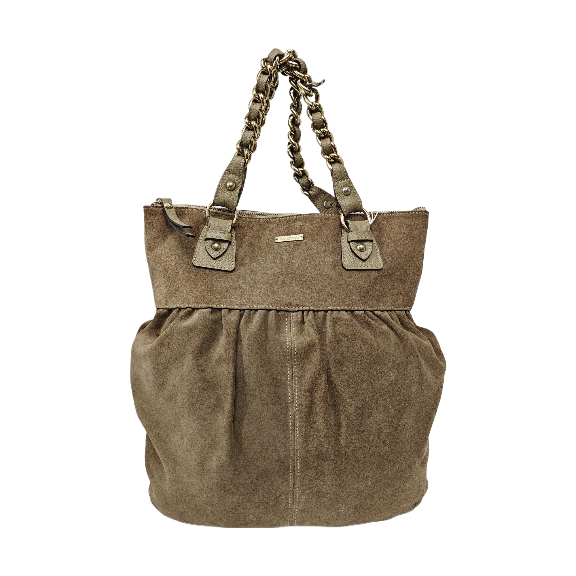 Suede Top Handle Bag Brown