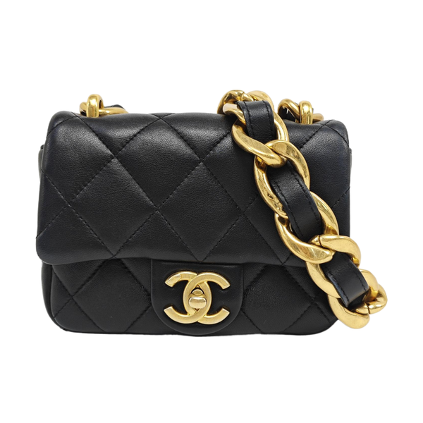 Authenticated pre-owned  CLASSIC FLAP Mini Quilted Lambskin Black - Top Handle Bag at Looply