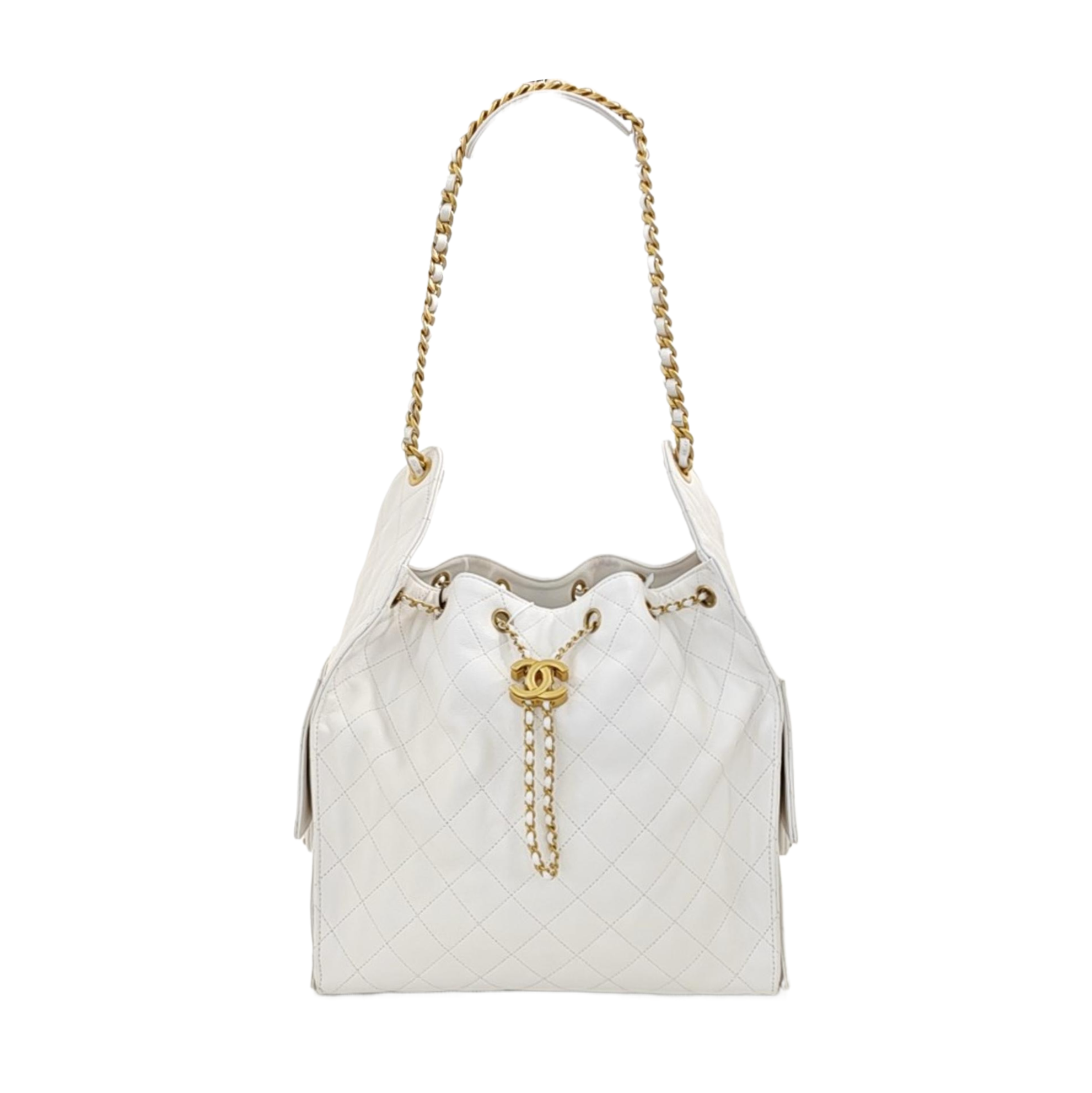 CHANEL 25 Medium Quilted Grained Calfskin White