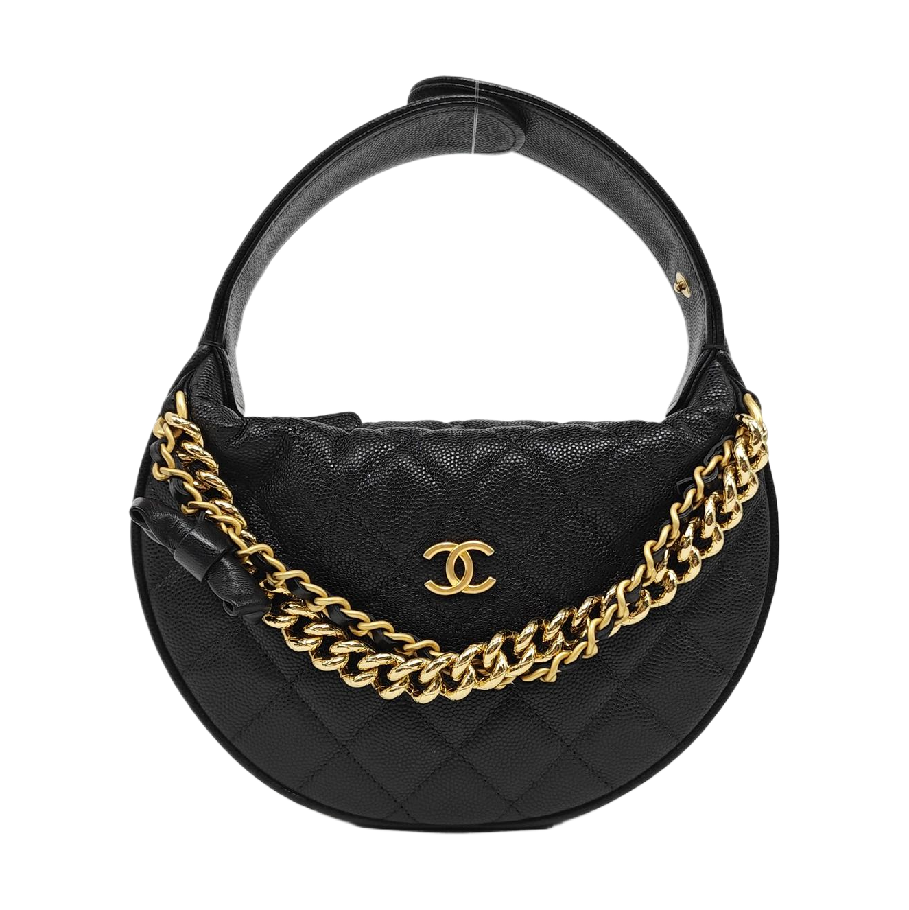 Quilted Grained Calfskin Top Handle Bag Black