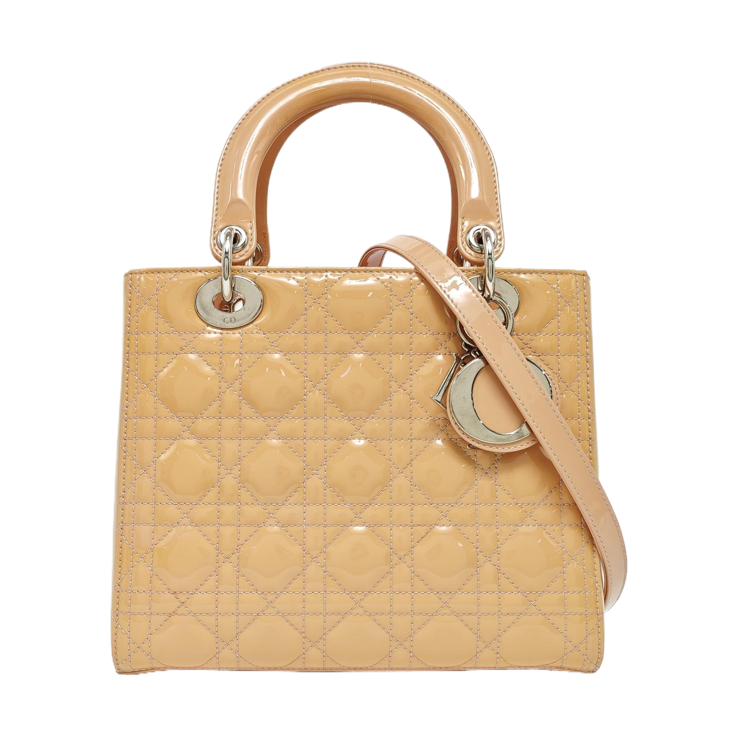 Lady Dior Medium Cannage Patent Leather Beige