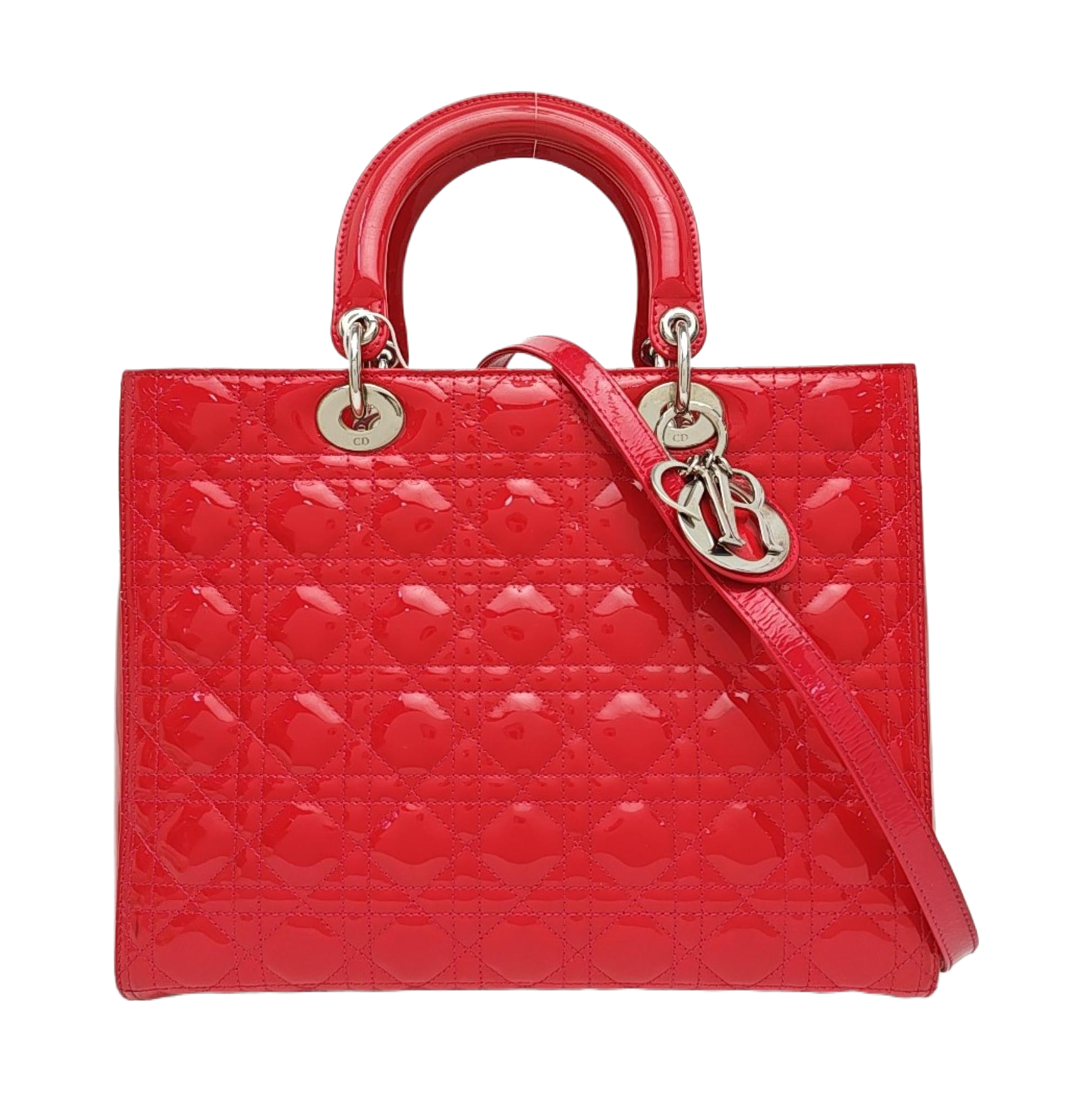 Lady Dior Large Cannage Patent Leather Red