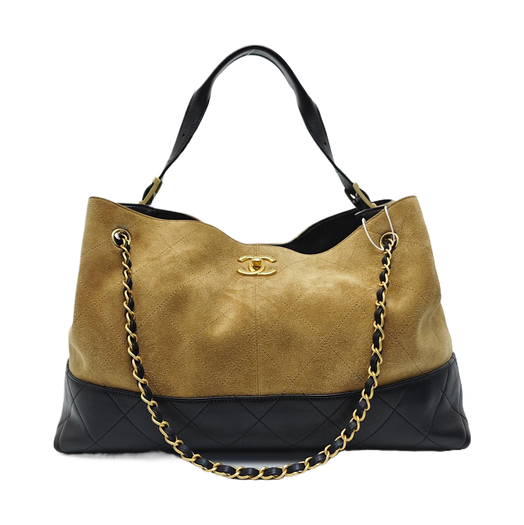 Quilted Suede Top Handle Bag Large Brown